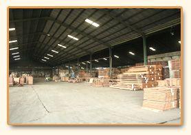 Warehouse floor stocked with finished timber